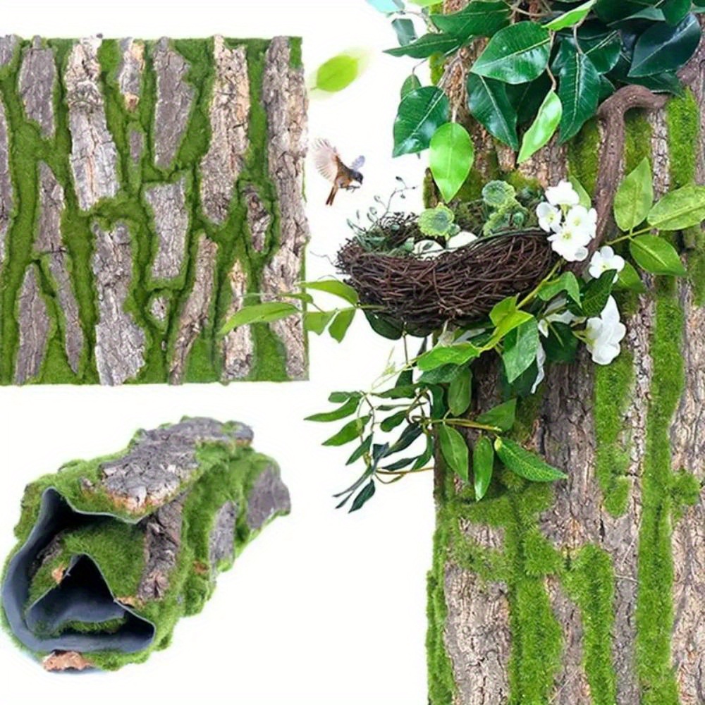 

1pc Artificial Mossy Tree Bark, Leather Material, Pliable Diy Decor With Green Plant Accents, Realistic Textured Surface, Perfect For Hiding Water Pipes And Sewer Decor