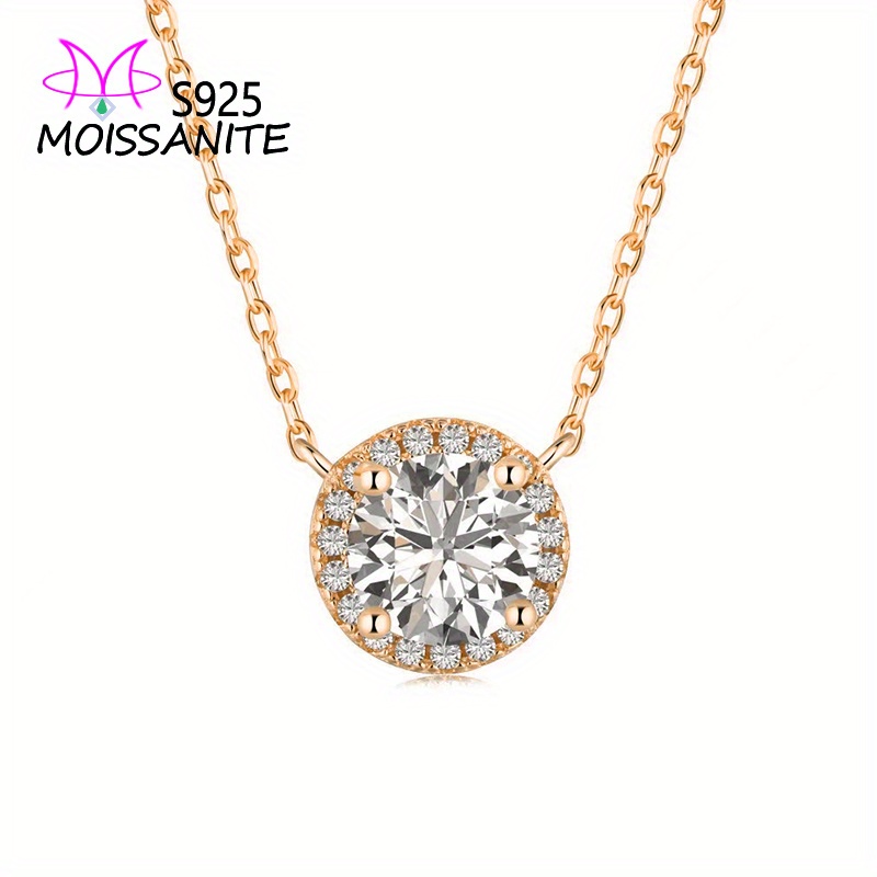 

S925 Moissanite 2 Carat Round Bezel Pendant Necklace, Plated Elegant Bling Bling Style Jewelry Gift For Women With Gift Box - Y2k Inspired Style