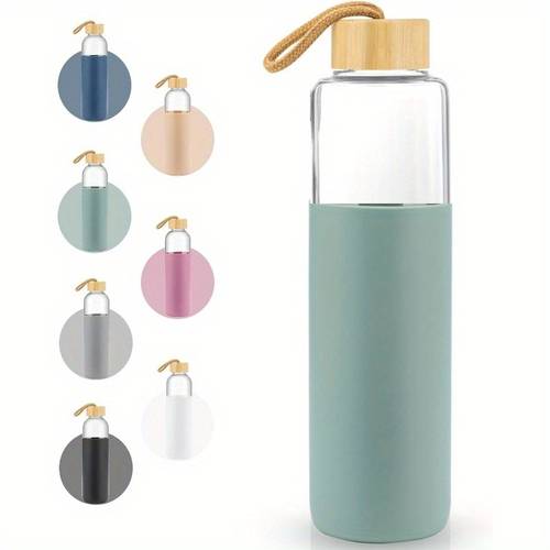 glass water bottles 19 oz borosilicate with bamboo lid non slip silicone sleeve and leak proof lid glass water bottle for men and women