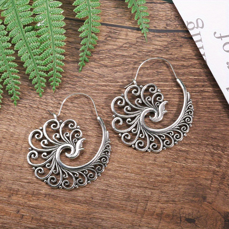 TEMU Pendientes Boho para Mujer, Diseño Vintage de con Real Tallado y Recortado, Aro Colgante Fácil