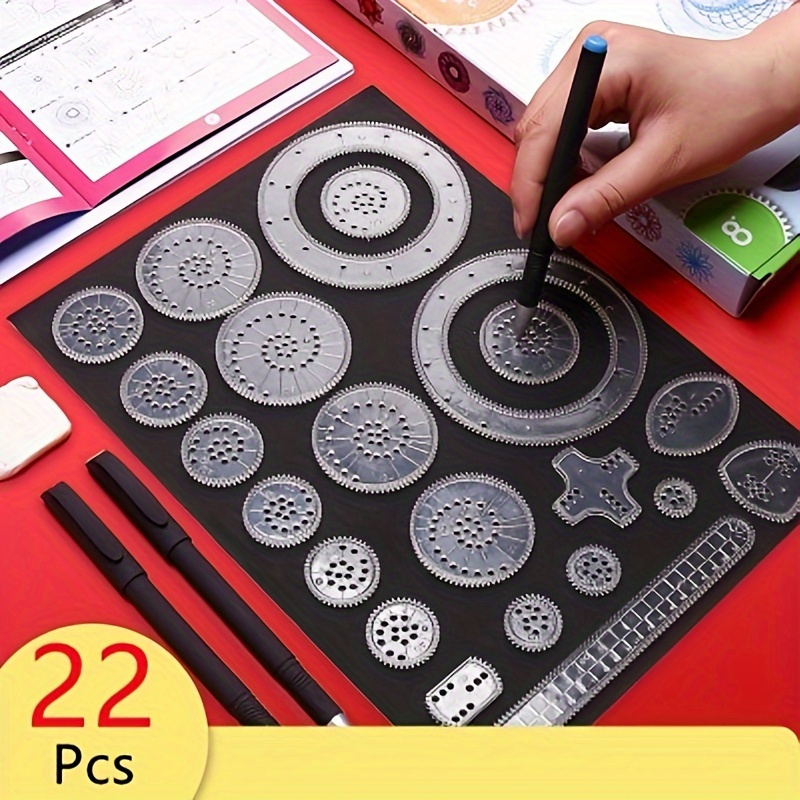 

22-piece Geometric Ruler Set For Creative Drawing - Versatile Tools For Curved Gears & Patterns, Durable Pc Material