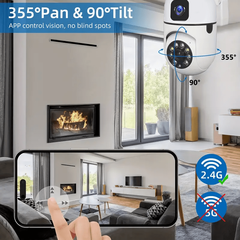 safety camera dual lens rotating pan tilt night vision   detection alarm camera two way audio camera 355 panoramic surveillance camera 2 4ghz only details 7