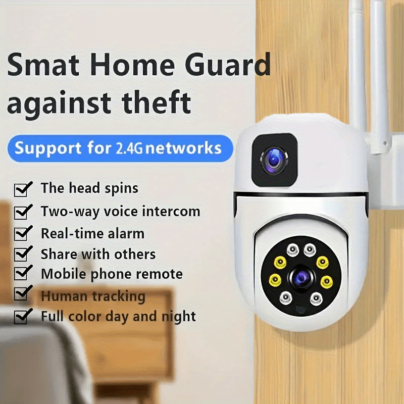 safety camera dual lens rotating pan tilt night vision   detection alarm camera two way audio camera 355 panoramic surveillance camera 2 4ghz only details 0