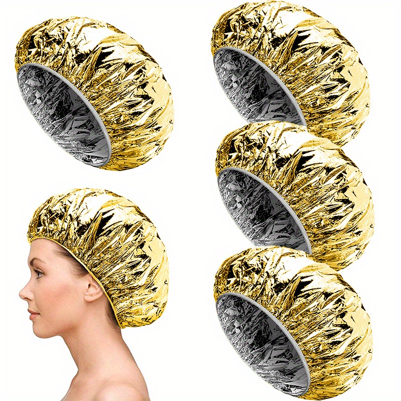 TEMU 4pcs Reusable Aluminum Foil Deep Conditioning Caps, Suitable For All Hair Types, Ideal Dyeing And Styling Tools, , Used For Hair Coloring, And