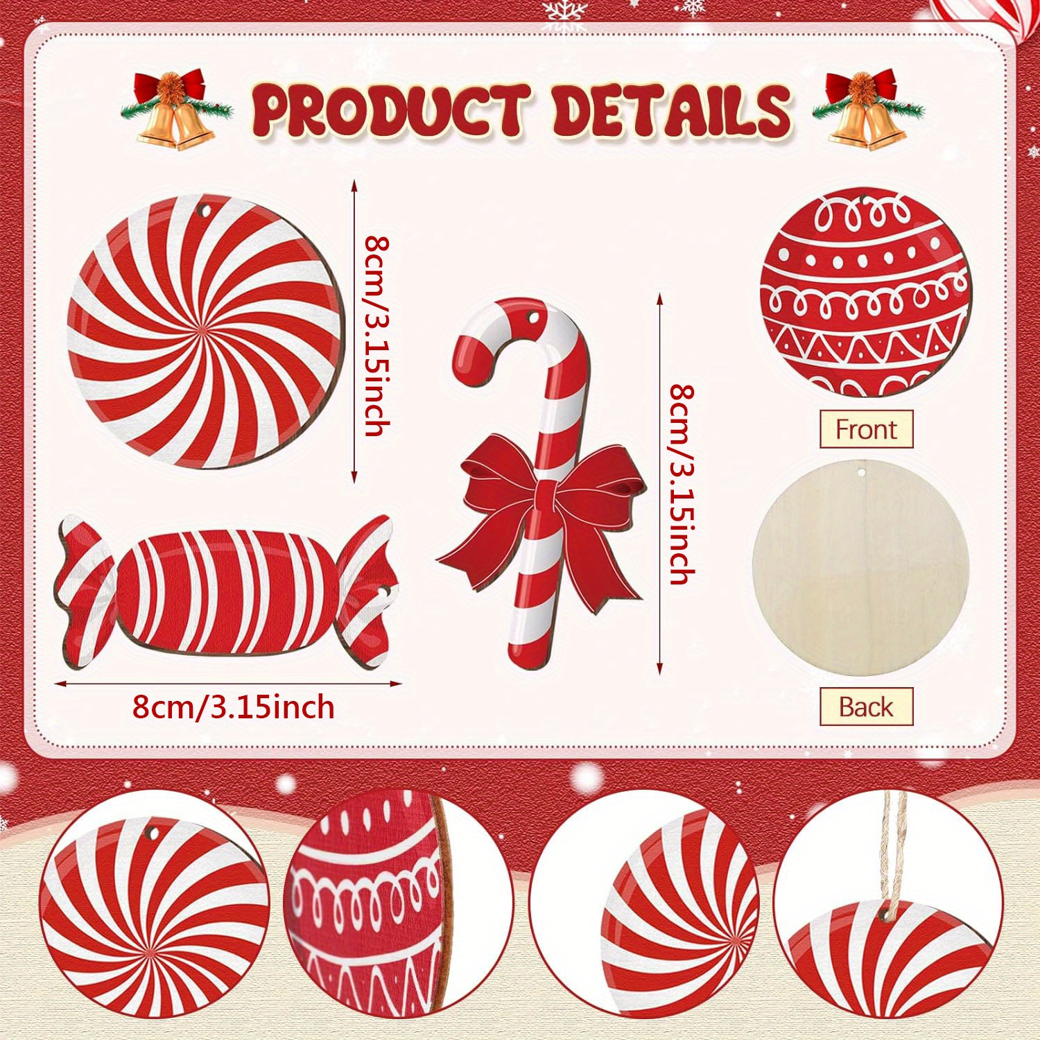 TEMU 20pcs, Christmas Variety Candy Canes, Candy Pattern Christmas Wooden Hanging Ornaments Gift Tree Decorations, Yard Decor And Supplies, Party Decor, Holiday Supplies, Garden Decor(with Rope)