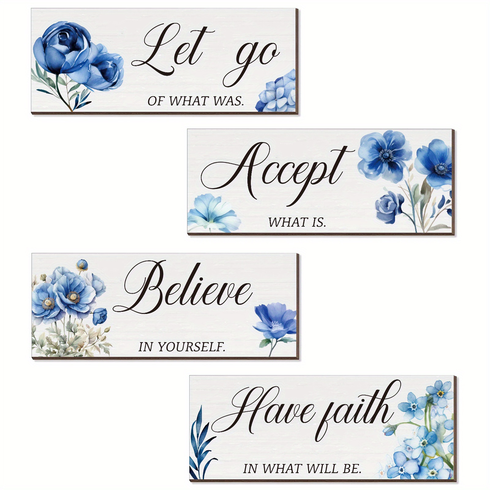 

4pcs, Rustic Wooden Inspirational Signs Set, Blue Flowers Motivational Quotes Wall Art, Farmhouse Decor For Living Room, Bedroom, Bathroom, Perfect Gift For Housewarming, Birthdays