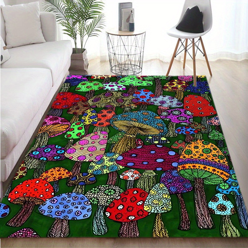 

Colorful Mushroom Plush Floor Mat - Non-slip, Soft Polyester Rug For Living Room, Bedroom, Patio & Camping, 800g/m2