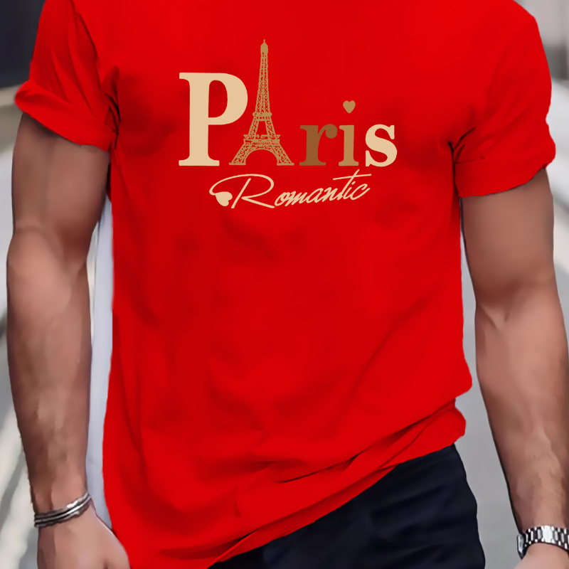 

Plus Size Men's T-shirt, "paris" Graphic Print Tees For Summer, Outdoor Sports Short Sleeve Tops