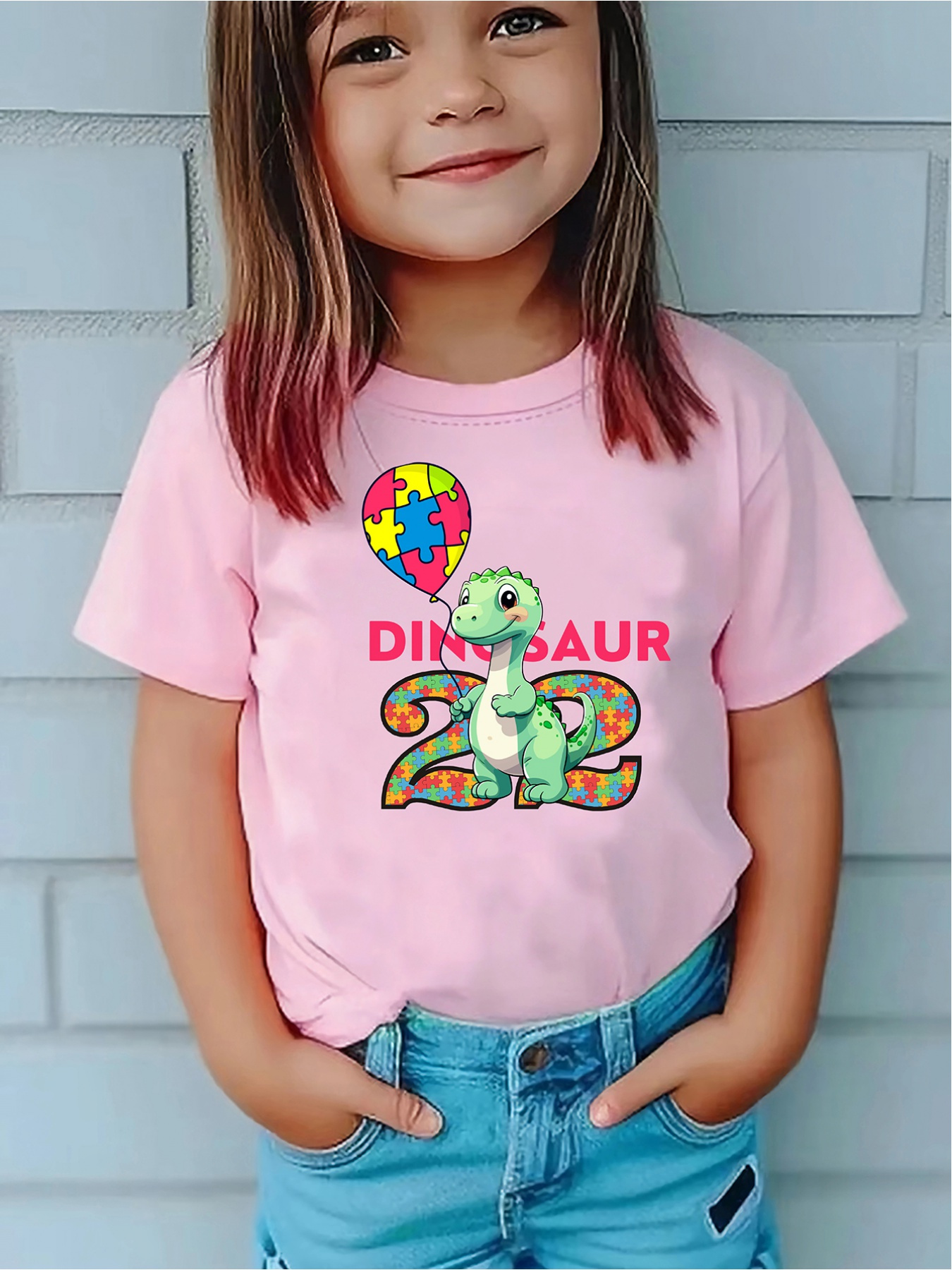 girls dinosaur puzzle graphic t shirt colorful short sleeve Temu