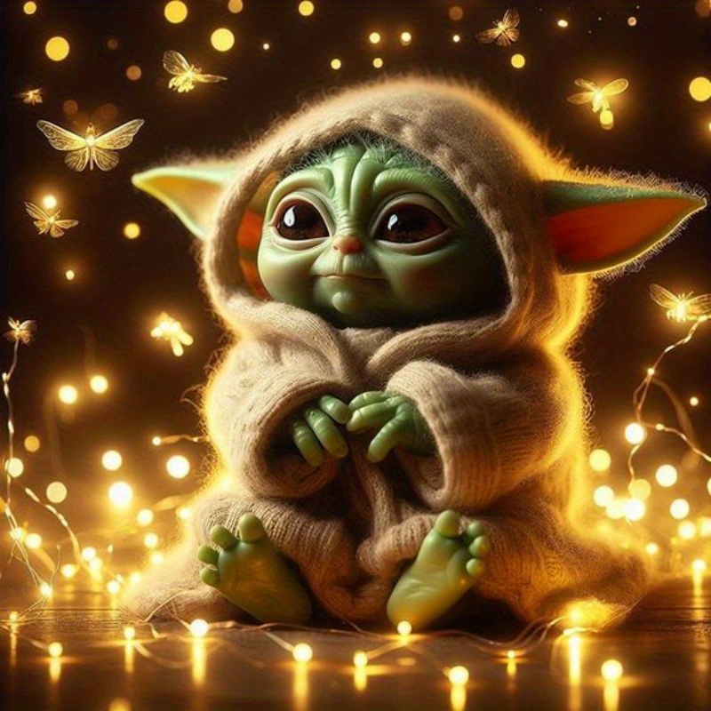 

1pc A 5d Diy Small Size Round Diamond Full Diamond Art Painting Kit, Cute Cartoon Character Yoda Butterfly Embroidery Mosaic Art Picture Room Home Living Room Wall Decoration.