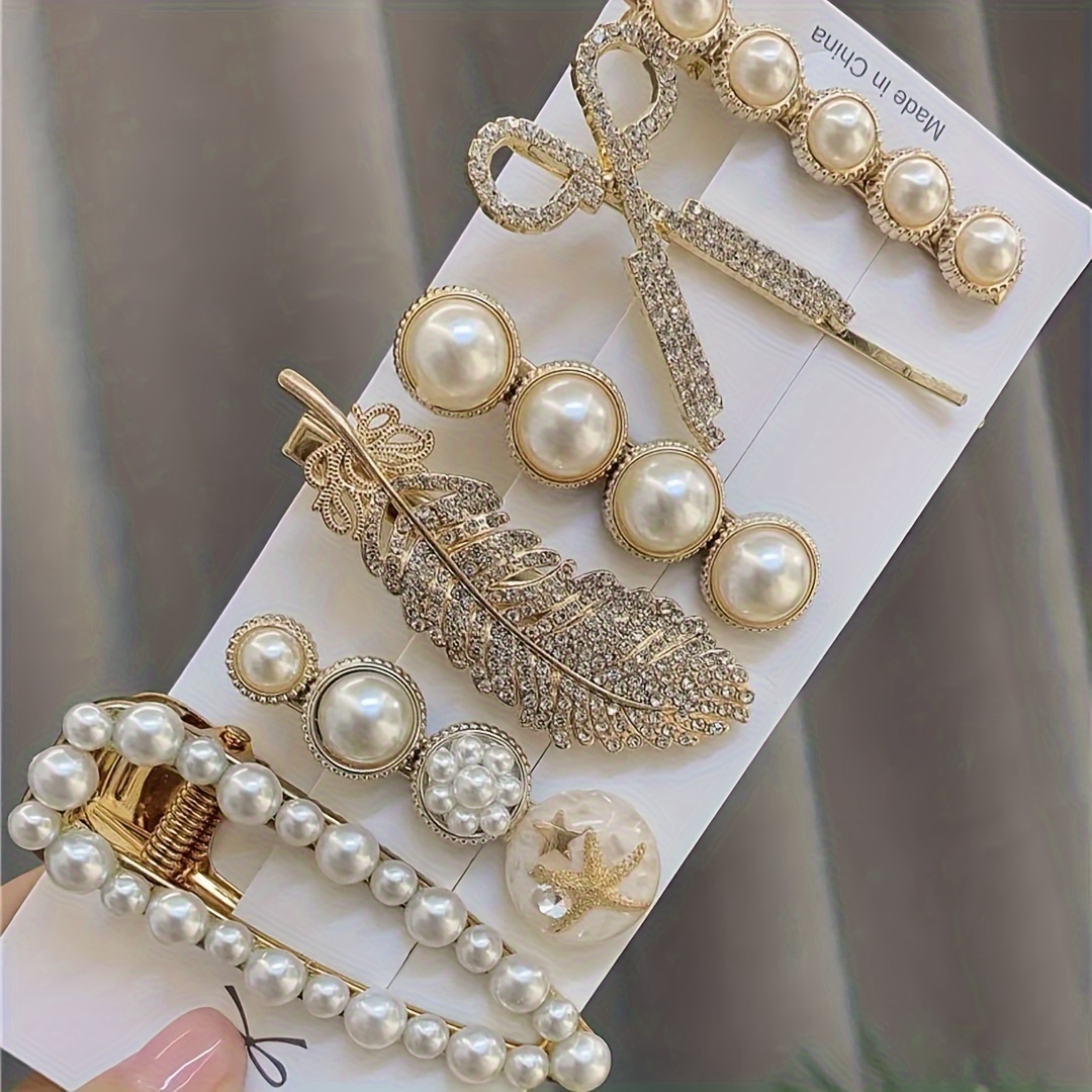 6pcs Pearl Zinc Alloy Hair Clip Set, Fashionable And Elegant Headwear Hair Clip For Women