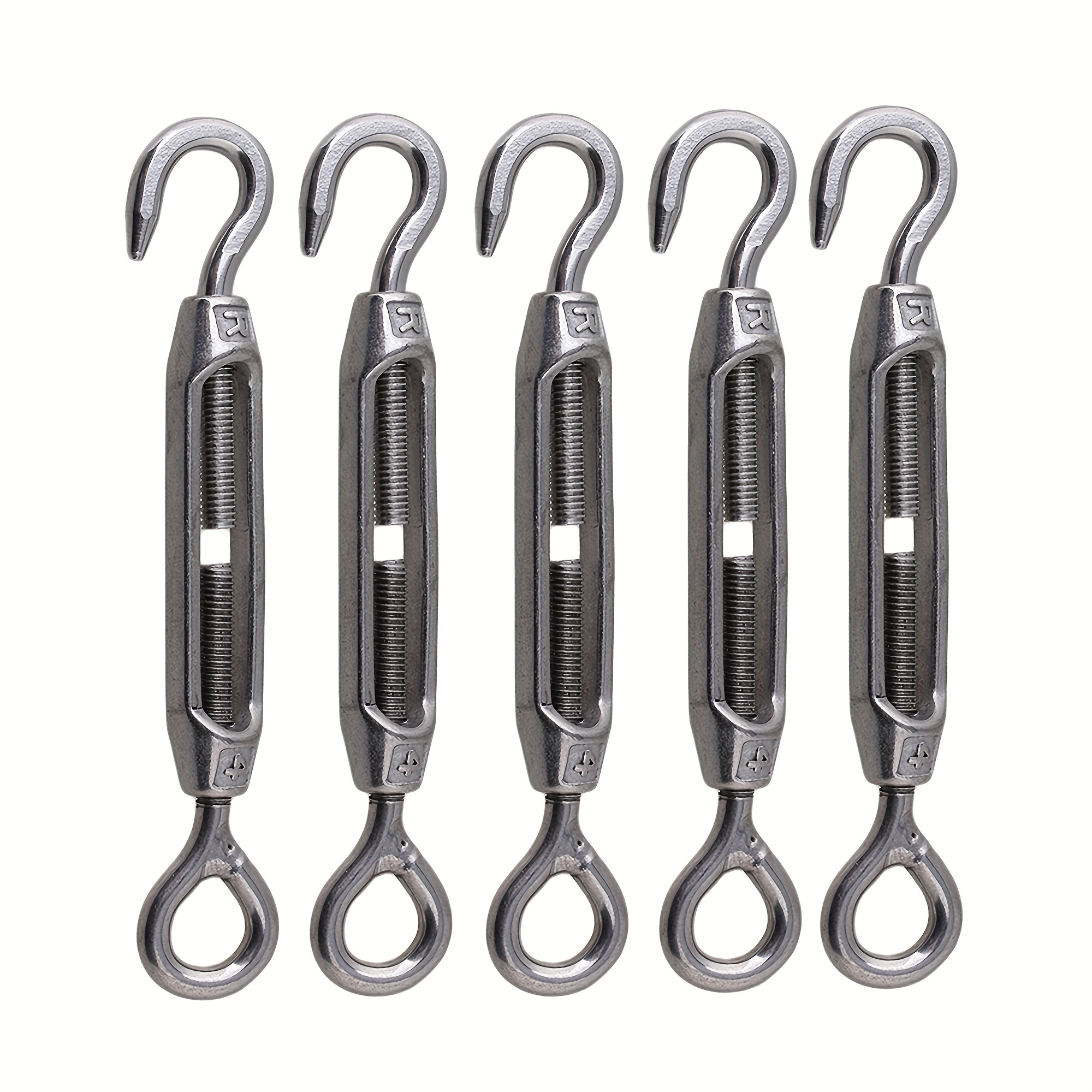 

5pcs European-style M4 Open Body Turnbuckles, 304 Stainless Steel, Oc Type, Adjustable 3.15"-4.25", With 0.39" Eye Diameter For Sun Shades, Tents, Outdoor Use