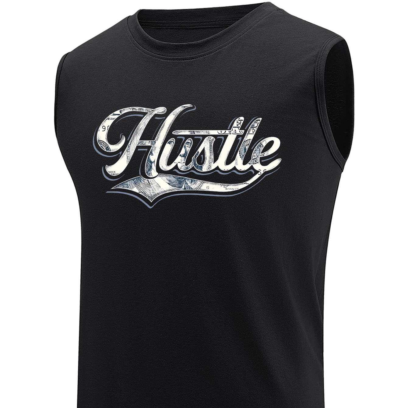 

Plus Size Men's "hustle" Graphic Print Tank Top, Breathable Sleeveless Tees For Sports/fitness