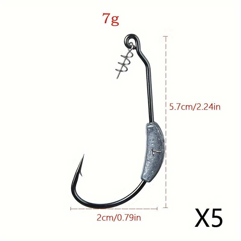 5pcs Weighted Hooks With Twist Lock, Soft Worm Hooks, Crankbait Hooks, Fishing Accessories
