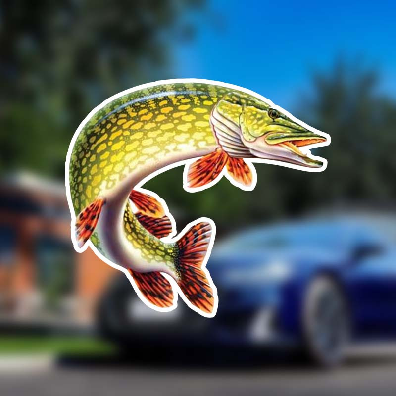 

Pike Fish Jumping Vinyl Decal Sticker - Self-adhesive, Waterproof For Car, Truck, Window, Laptop, Bumper, Metal, Glass - Matte Finish, Irregular Shape, Single Use