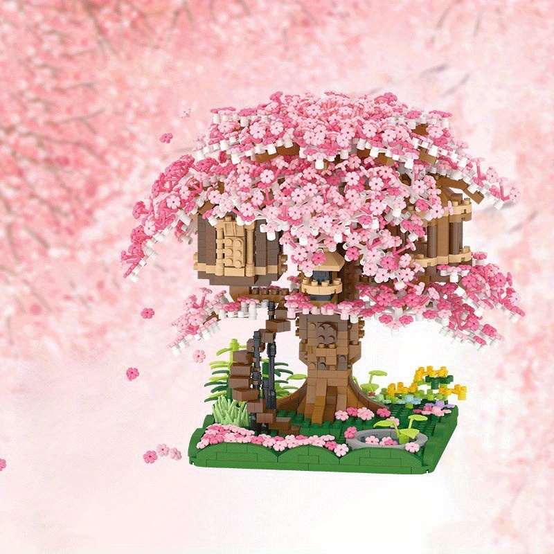 

Cherry Blossom Treehouse Small Building Blocks, High Difficult Assembly Building Block Toy, Living Room Decoration Ornament, Holiday Gift, Birthday Gift