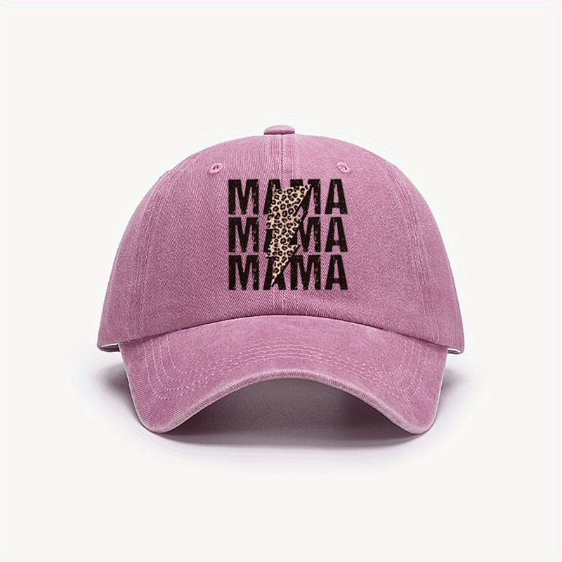

Women's Washed Distressed Baseball Cap, Vintage "mama" Print With Leopard Pattern Peaked Hat, Adjustable Size Dad Hat, Casual Outdoor Sports Cap, Mother's Day Gift