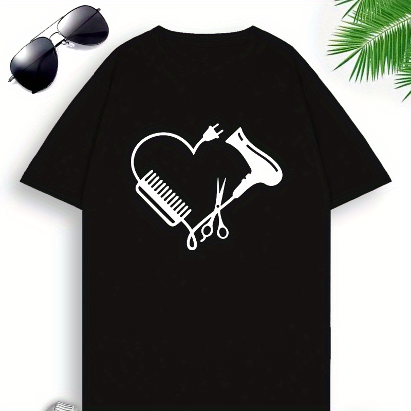 

Heart Print T-shirt, Short Sleeve Crew Neck Casual Top For Summer & Spring, Women's Clothing