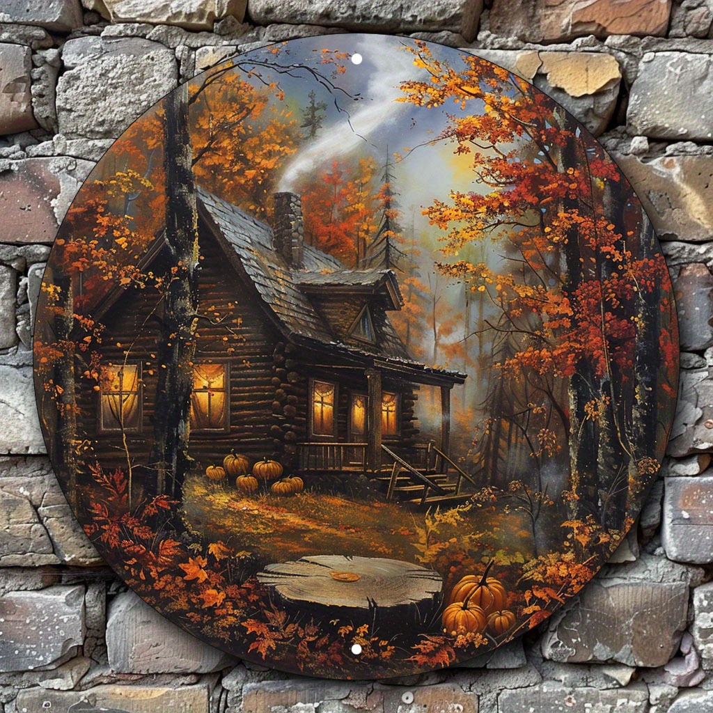 

Autumn Cabin Round Aluminum Wall Sign - Perfect For Home, Garage & Bar Decor | Ideal For Parties, Anniversaries, Weddings & Birthdays