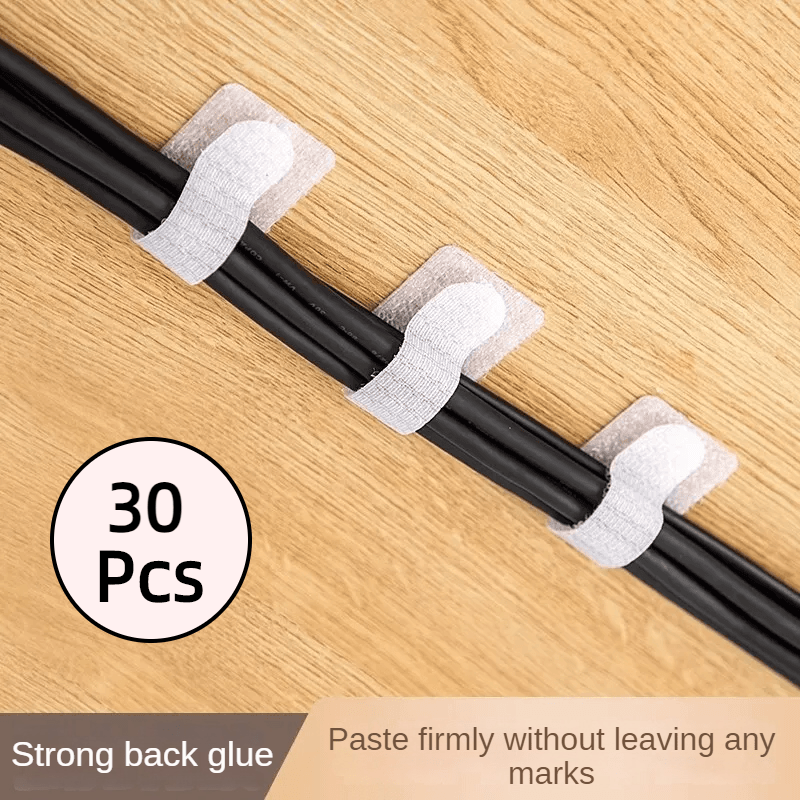 

30pcs White Self-adhesive Nylon Cable Ties - Management For Office Organization