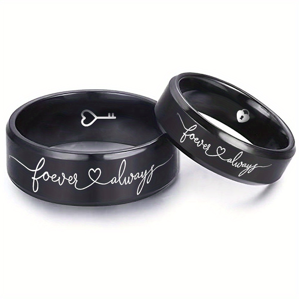 

Stylish Black Stainless Steel Couples' Ring With Design - 8mm/6mm Width, Sizes 7-13