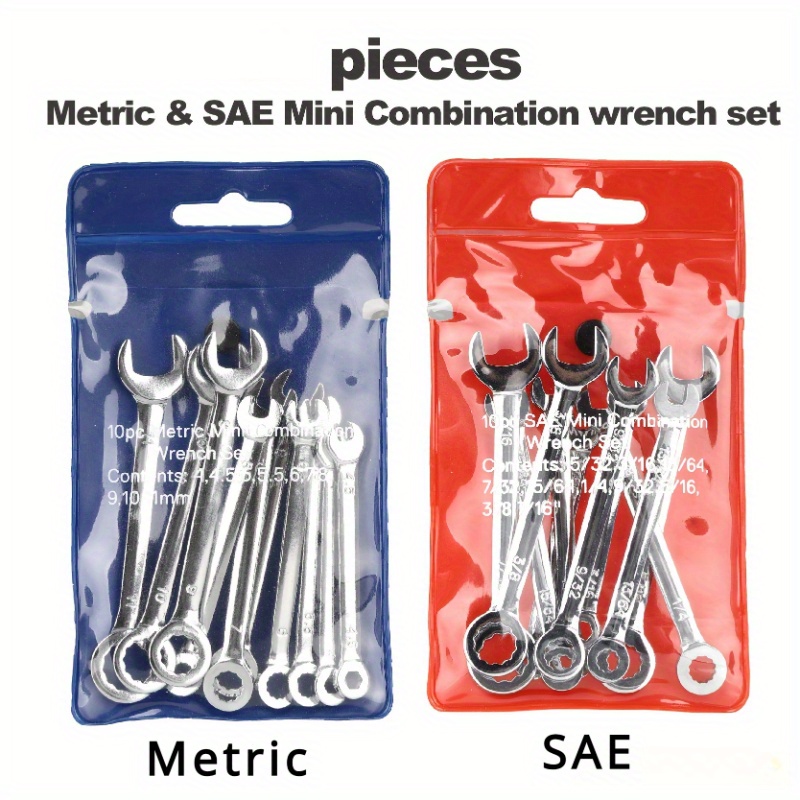 

10pcs Compact And Versatile Imperial Mini Wrench Set - Open & Box End Combination For Easy Access And Tight Spaces