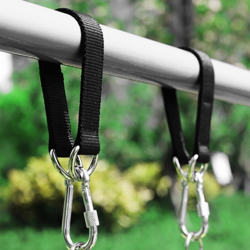 

Heavy-duty Multipurpose Metal Hanging Straps Set Of 2 - Outdoor Camping Swing, Hammock, Sandbag Extension Loops With Secure Carabiner Clips