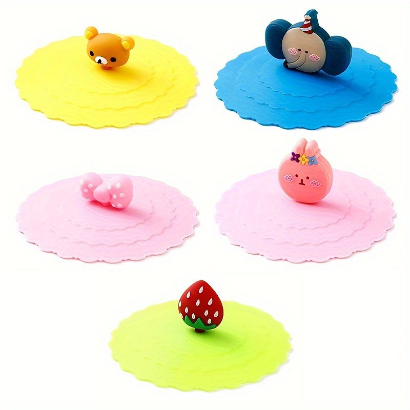 

5pcs Silicone Cup Covers - Leak-proof & Dustproof, Animal & , Sealed For Tea Cups, Water Cups & Bowls, Cute Cups