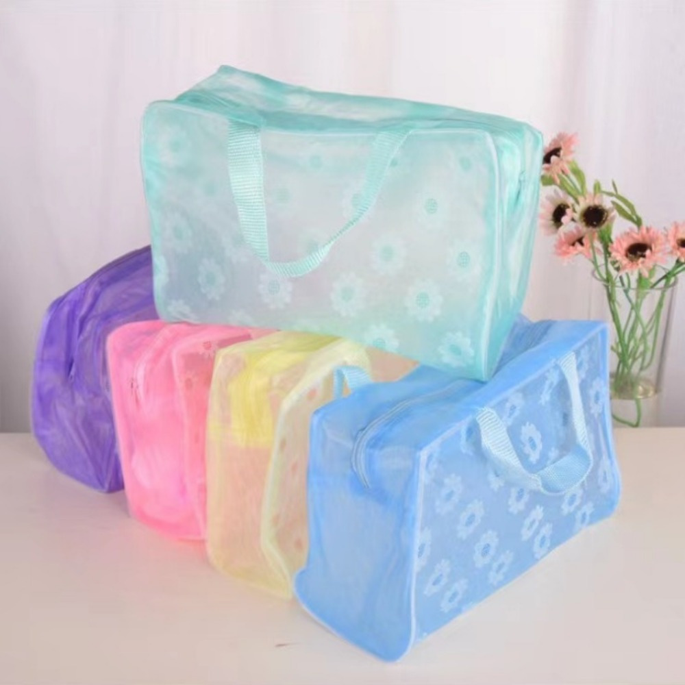 

5pcs Clear Waterproof Makeup Bag - Transparent Cosmetic Organizer With Handle For Travel - Toiletry Storage Pouch For Women