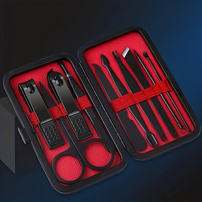 HANTEKAS Maniküre-Set 9-in-1 Für Männer & Frauen – Edelstahl Nagelknipser & Pediküre-Werkzeuge Mit Ledertasche, Praktisch Für Reise & Alltag
