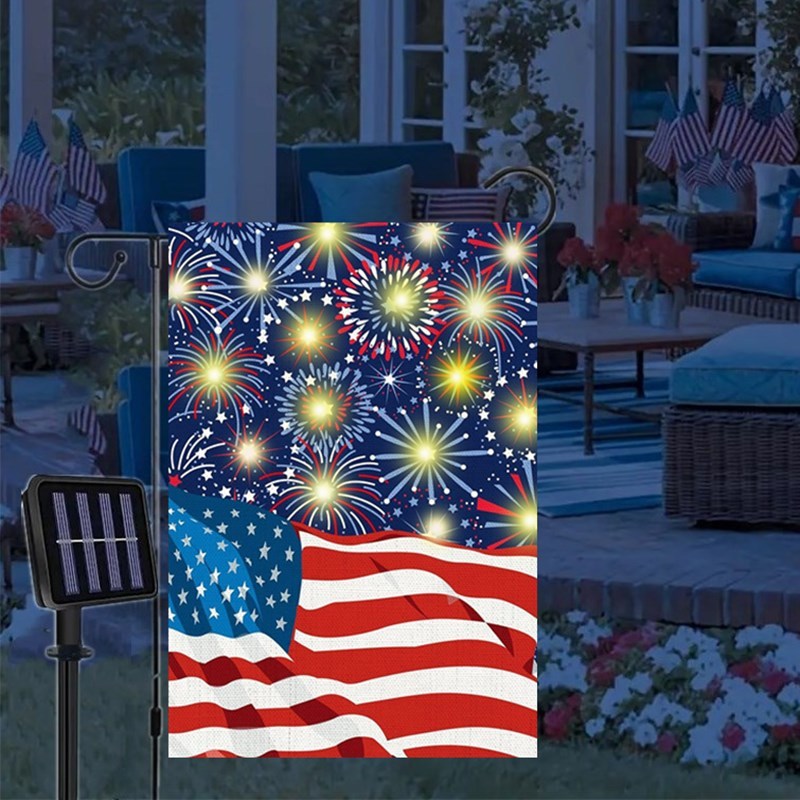 

1pc, Solar Garden Flag With Lights For Outside, 4th Of July American Flag, Double Sided Independence Day Summer Welcome Garden Flag For Yard Lawn Farmhouse Decor
