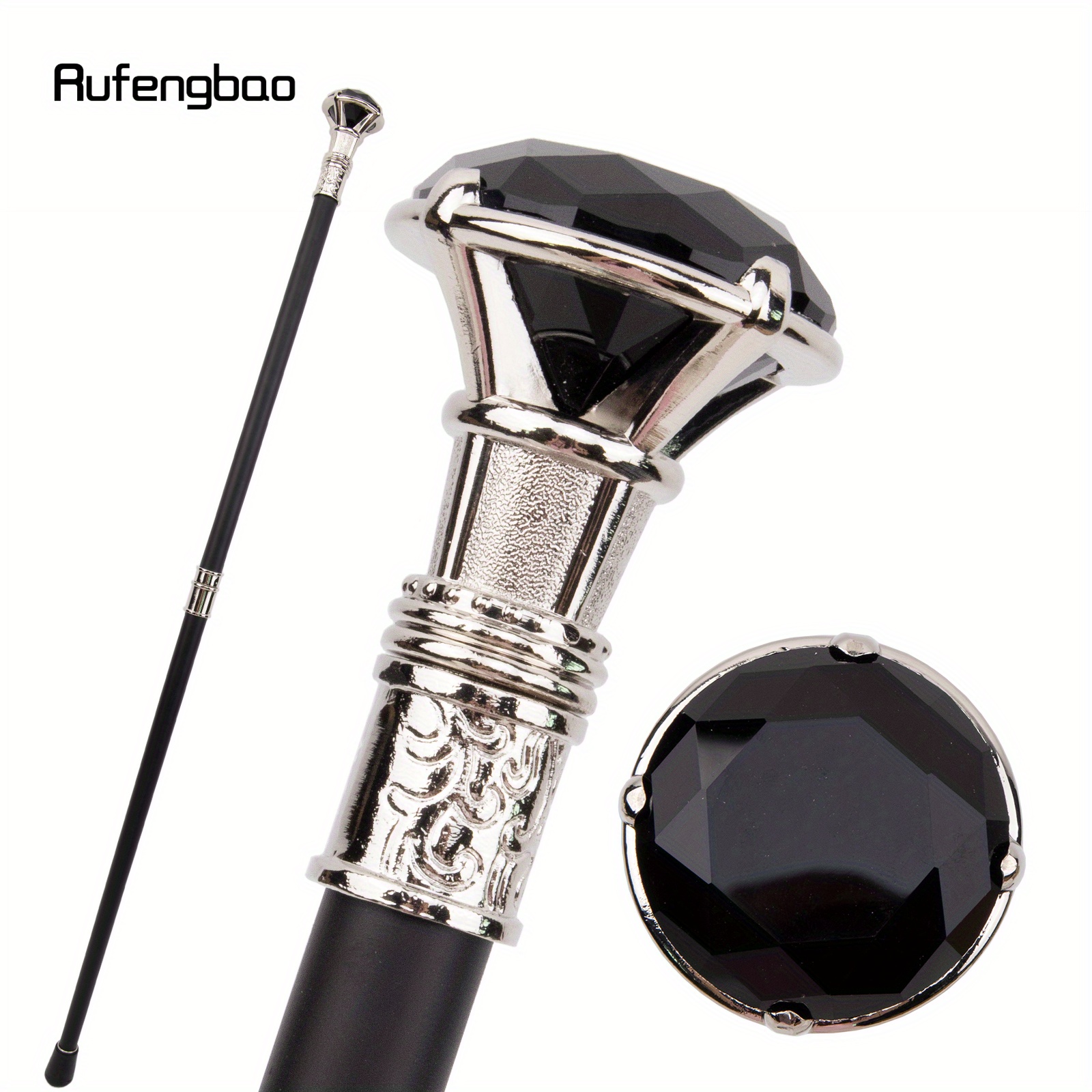 

Black Rhinestones Type White Walking Stick, Fashion Decorative Walking Cane, Gentleman Elegant Cosplay Cane Knob Crosier