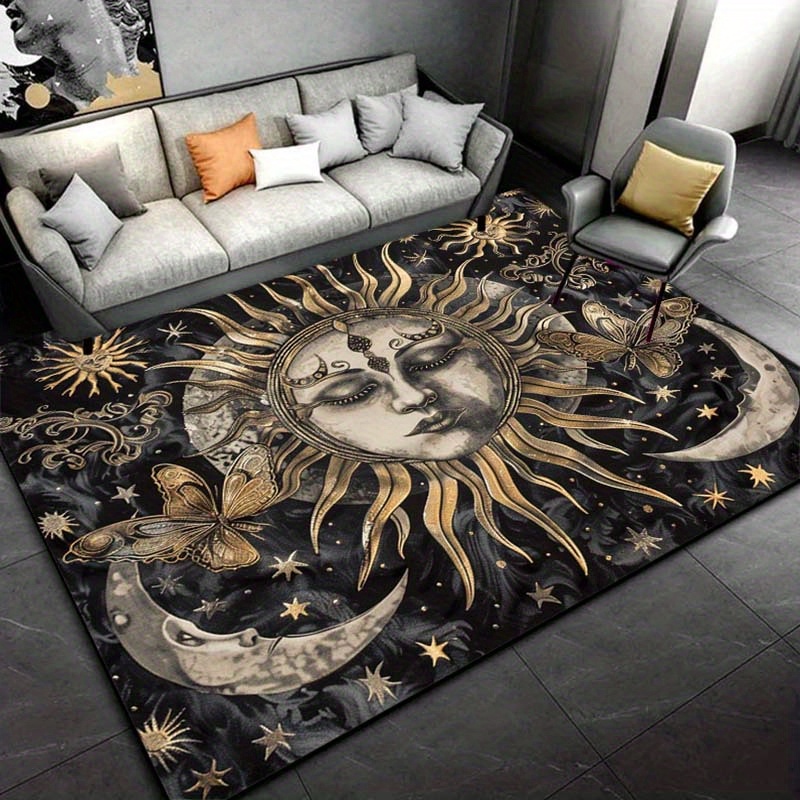 

Sun, Moon & Butterfly Crystal Velvet Area Rug - Soft, Non-slip Floor Mat For Bedroom, Living Room, And Camping - Large Size Available