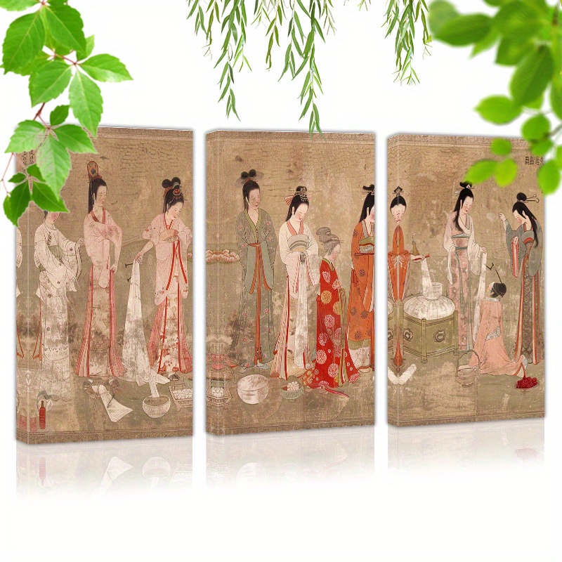 

Framed 60cmx90cmx3pcs (24inchx36inchx3pcs) Canvas Wall Art Ready To Hang Song Dynasty Style. A Group Of Beautiful Women In Ancient Costumes (2) Wall Art Prints Poster Wall Picrtures Decor For Home