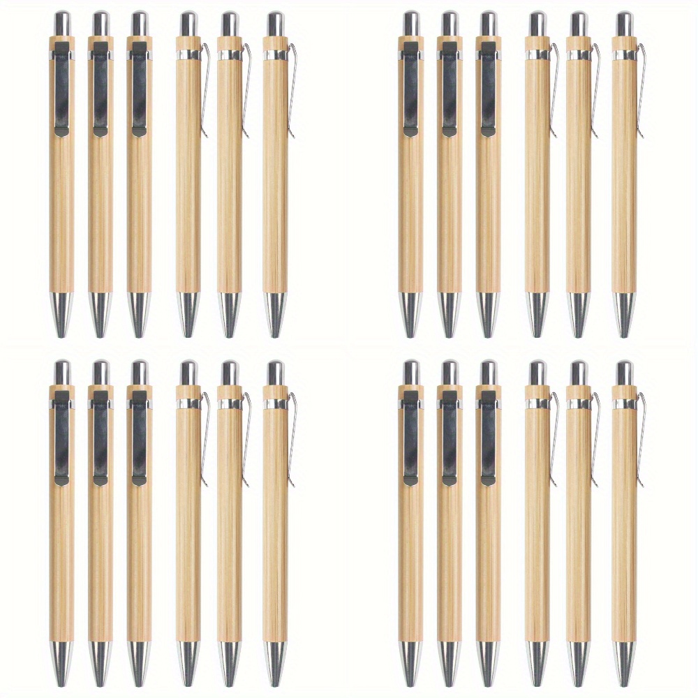 

20pcs Retractable Bamboo Ballpoint Pens, Medium Point, Wood Stick Pens For Writing And Office, Black Ink, Age 14+