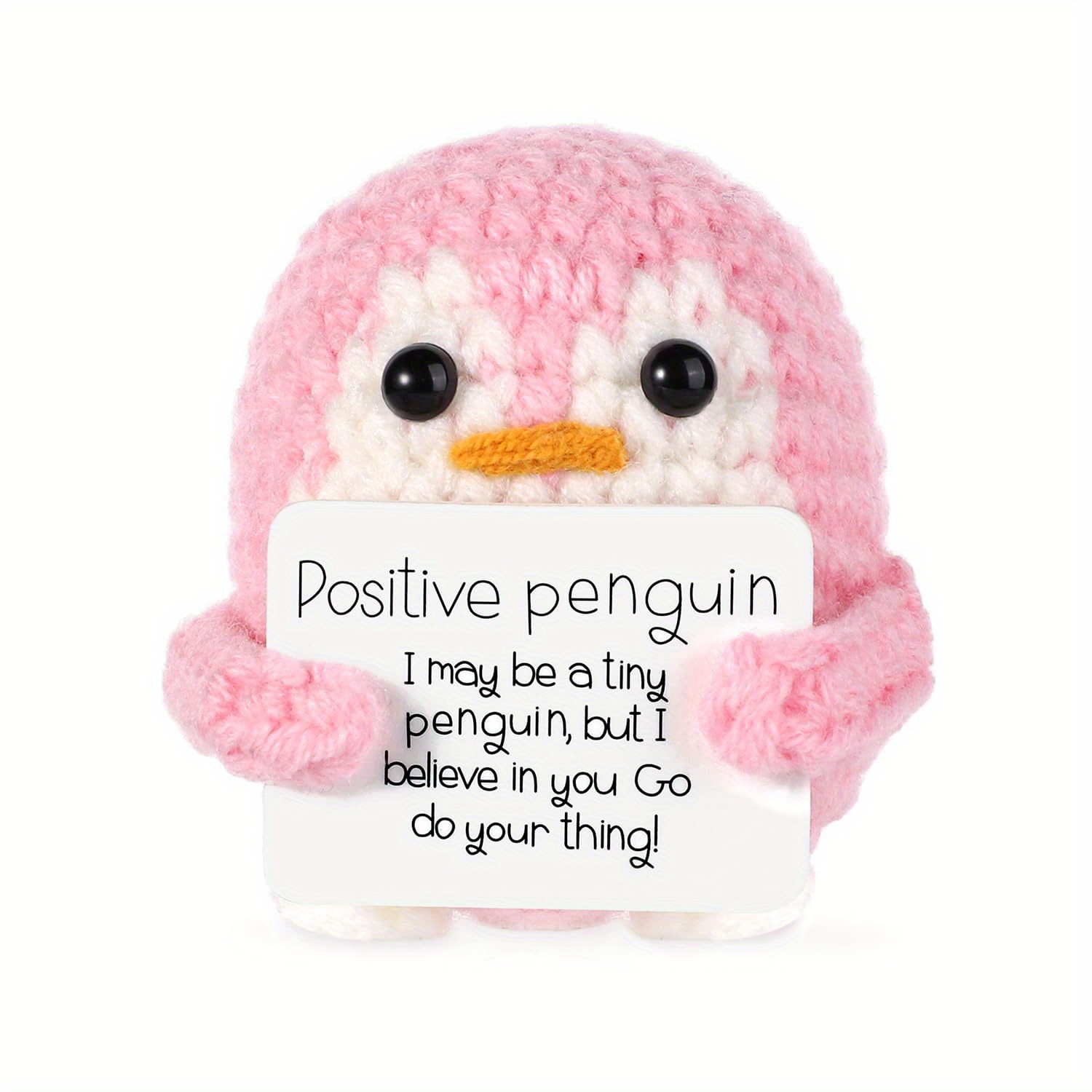 

Cute Knitted Positive Penguin Plush With Inspirational Card - 2.6" Woolen Crochet Toy, Perfect Cheer-up Gift For Friends & Encouragement Decor