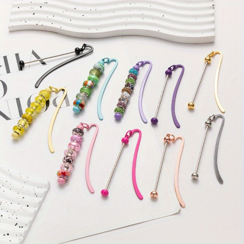 

10-pack Candy-colored Beadable Bookmarks - Diy Metal Bar Design