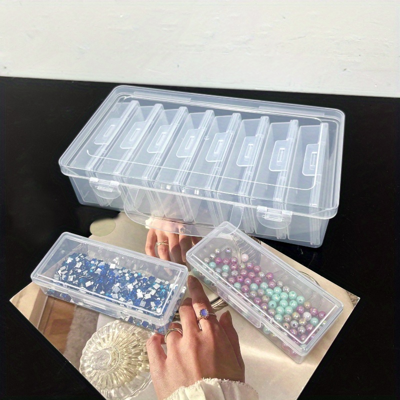 

8-piece Large Capacity Bead & Nail Art Organizer Set - Transparent Plastic Storage Boxes For Earrings, Seeds, Diy Crafts & Diamond Painting Accessories
