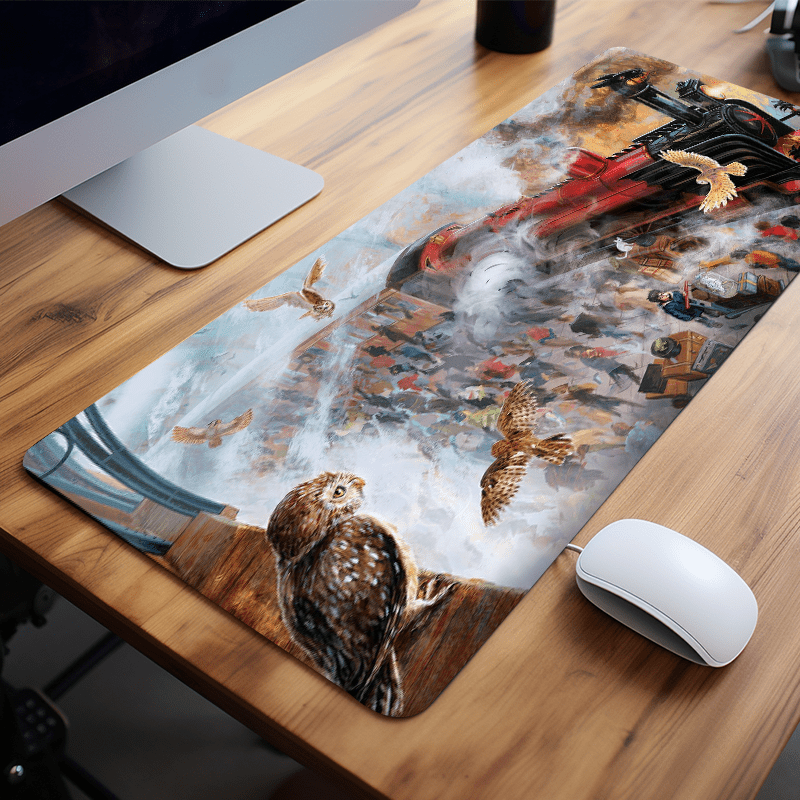 

Non-slip Rubber Gaming Mouse Pad - Magic Novel Train Station Owl Design - Large Desk Mat For Office, Computer Keyboard - Aesthetic Room Decor, Birthday Gifts For Fans, Men, Boys, Teens, Friends