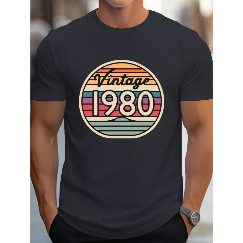 

Throwback Vintage 1980 Men's T-shirt, Print Tee Shirt, Tees For Men, Casual Short Sleeve T-shirt For Summer