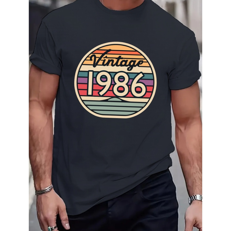 

Throwback Vintage 1986 Men's T-shirt, Print Tee Shirt, Tees For Men, Casual Short Sleeve T-shirt For Summer