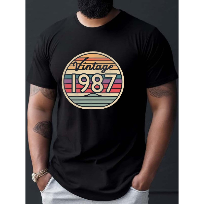 

Throwback Vintage 1987 Men's T-shirt, Print Tee Shirt, Tees For Men, Casual Short Sleeve T-shirt For Summer