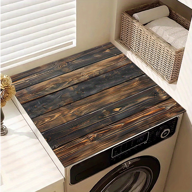 

Washer And Dryer Top Protection Mat, Non-slip Dust Cover With Dark Brown Wood Background Patterns, Polyester, For Laundry Room, Bathroom Home Decor, Kitchen Accessories - 20in×24in Or 24in×24in, 1pc