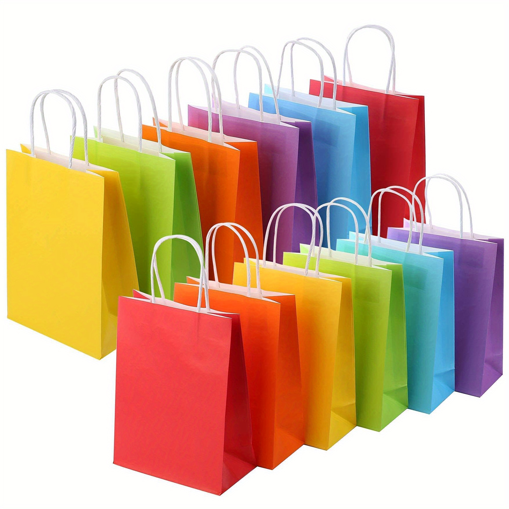

5/12pcs Assorted Colors Paper Gift Bags With Handles, Rainbow Set For Party Favors, Ideal For Halloween, Thanksgiving, Christmas Gifts And Celebrations