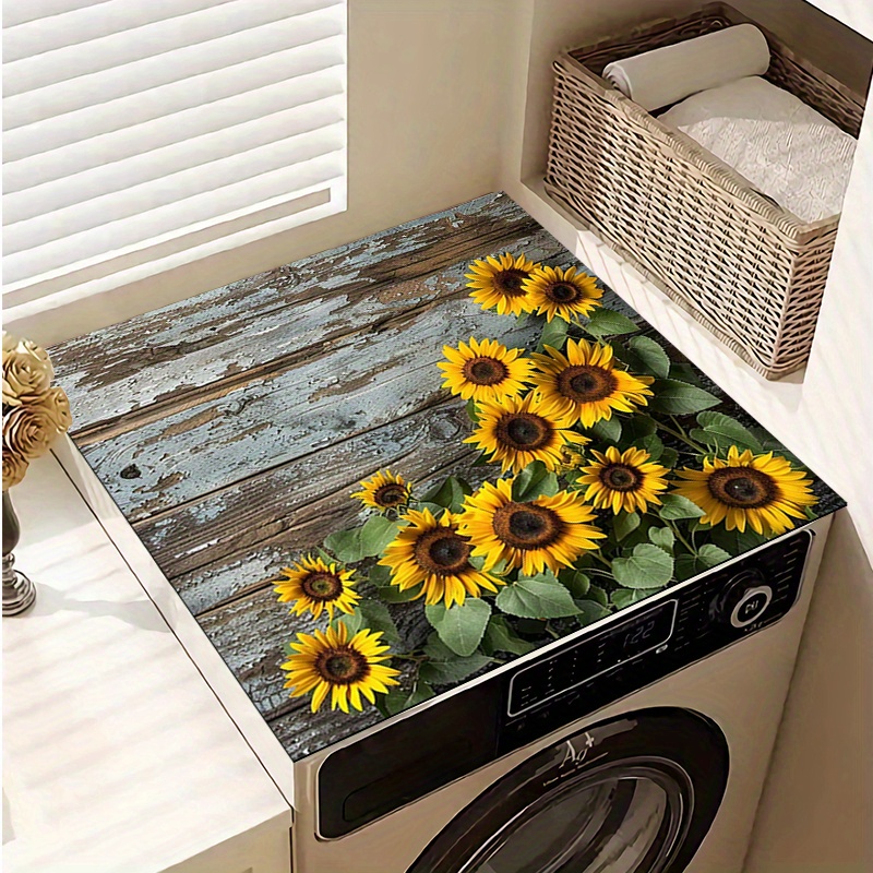 

Rustic Sunflower & Wood Pattern Washer/dryer Mat - Non-slip, Protective Dust Cover For Laundry Appliances, Polyester, Home & Bathroom Decor, 20x24/24x24 Inches