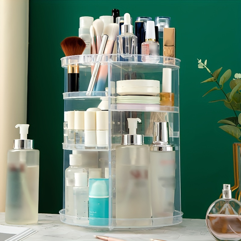 

360° Rotating Makeup Organizer - Transparent Cosmetic Storage Shelf For Bathroom & Bedroom, Countertop Spinning Holder