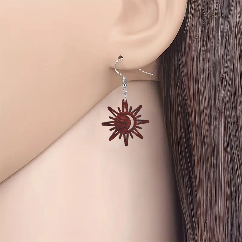 Women's Creative Sun Moon Drop Earrings, Retro Gift