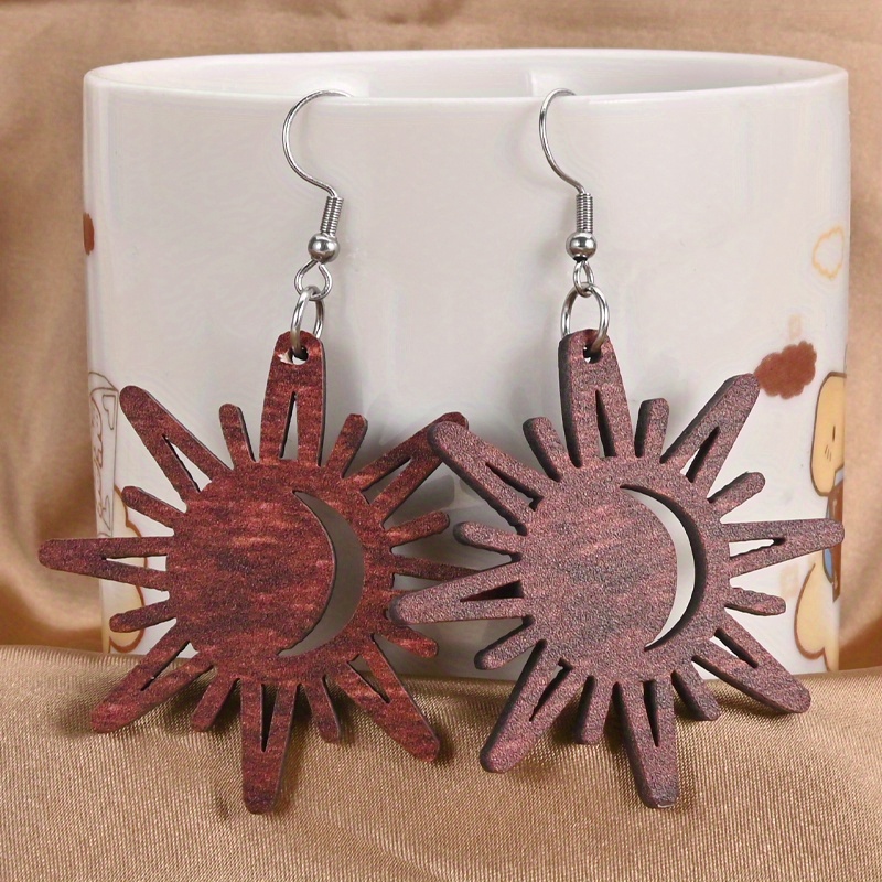 Women's Creative Sun Moon Drop Earrings, Retro Gift