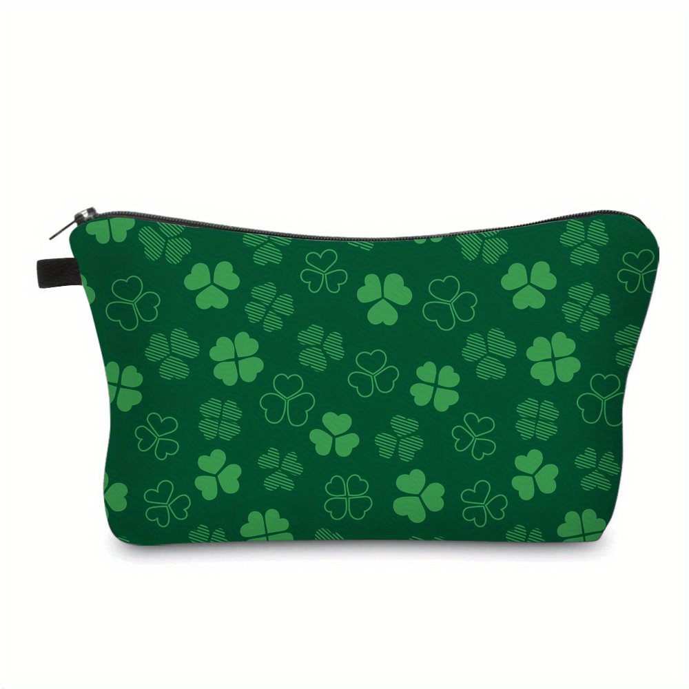 

St. Patrick's Day 3d Printed Clover Pattern Cosmetic Bag, Waterproof Travel Makeup Pouch, Cute Fashion Coin Purse, Portable Storage Organizer, Festive Gift Idea