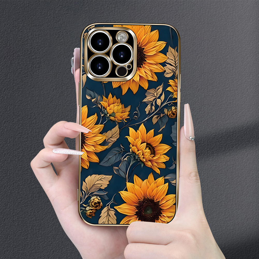 

Sunflowers Everywhere You Go Electroplated Case Black Anti-slip Fashion Painted Phone Case For Iphone 15/14/13/12/11 Plus Pro Max